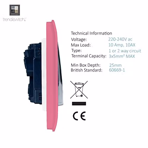 Trendi 4 Gang Light Switch, 10 Amp, Pink – 3