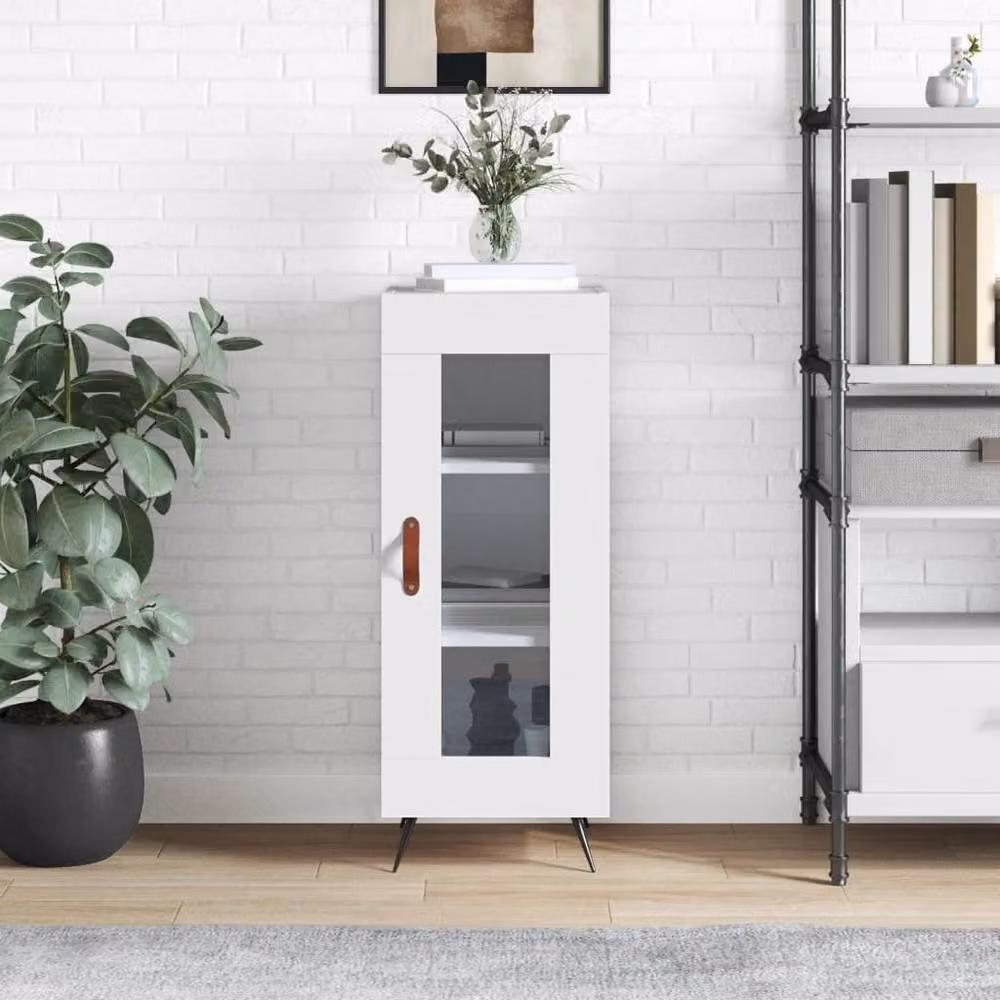 Berkfield Home White Sideboard in Engineered Wood with Glass, W/D/H: 34.5 x 34.5 x 90 cm – 2
