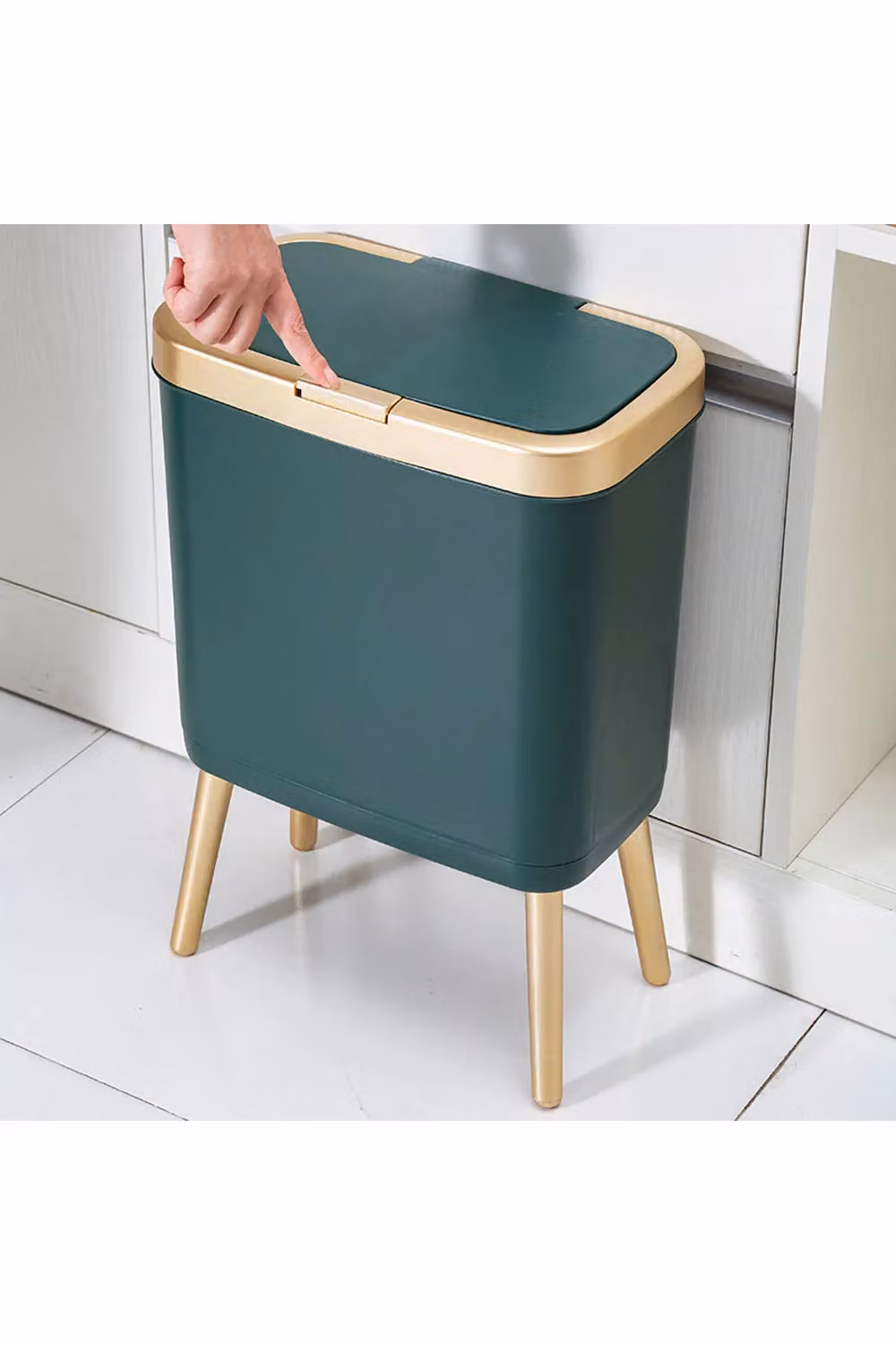 Living and Home Green and Gold Pedal Rubbish Bin with Lid and Ventilated Design – 2