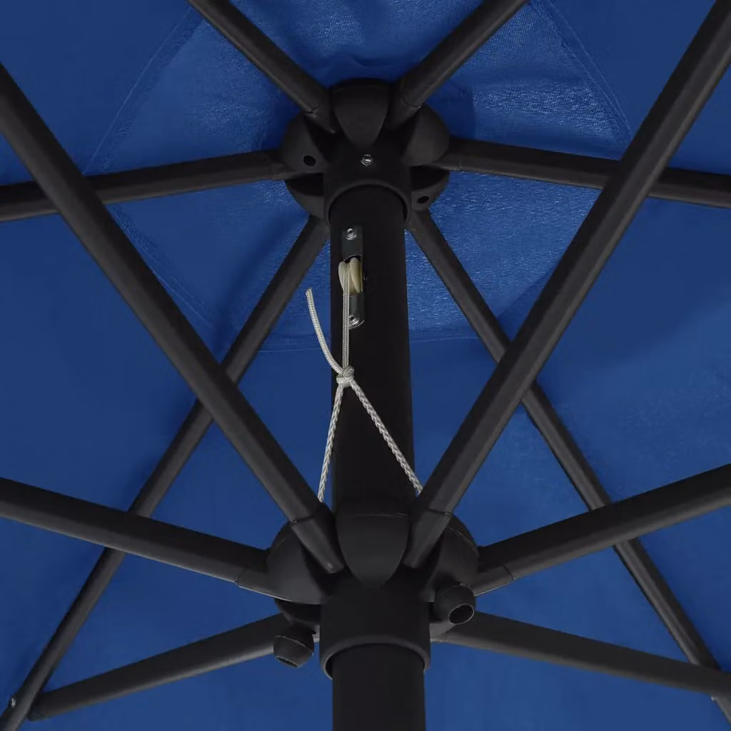 Berkfield Home Parasol with LED Lights and Aluminium Pole, Azure Blue, Diameter: 270 cm – 2