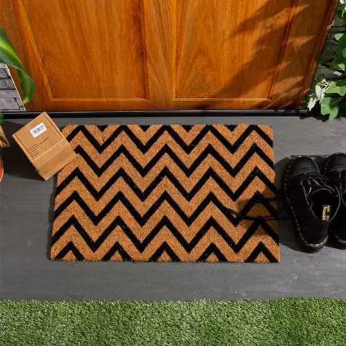 Nicola Spring Coir Door Mat Set of 2, Zig Zag Graphic Design, Brown and Multicolour, W/D: 60 x 40 cm – 2