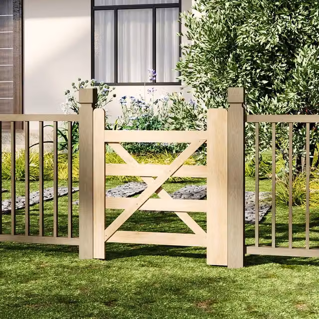 Livingandhome Brown Timber Big Cross Outdoor Garden Gate, Semi-Transparent Wood, W: 76 cm, H: 90 cm