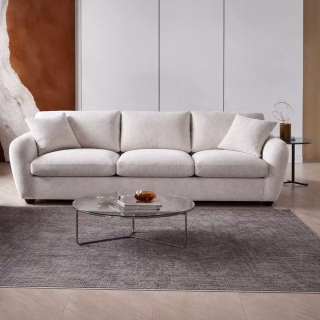 Stratus Interiors Berlin Comfy Jumbo L-Shape Fabric Sofa in Beige and Grey, W: 270 cm, D: 35 cm