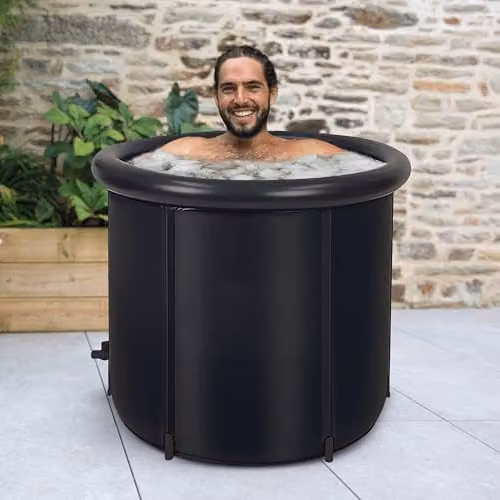 Menkind Inflatable PVC Ice Bath Cold Water Plunge Tub with Protective Lid, Pump and Outlet Tap, Multicolour/Black, 330 L Capacity – 2