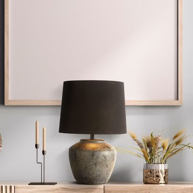 Lighting Collection Black Ceramic Tabletop Lamp with LED Bulb – 1