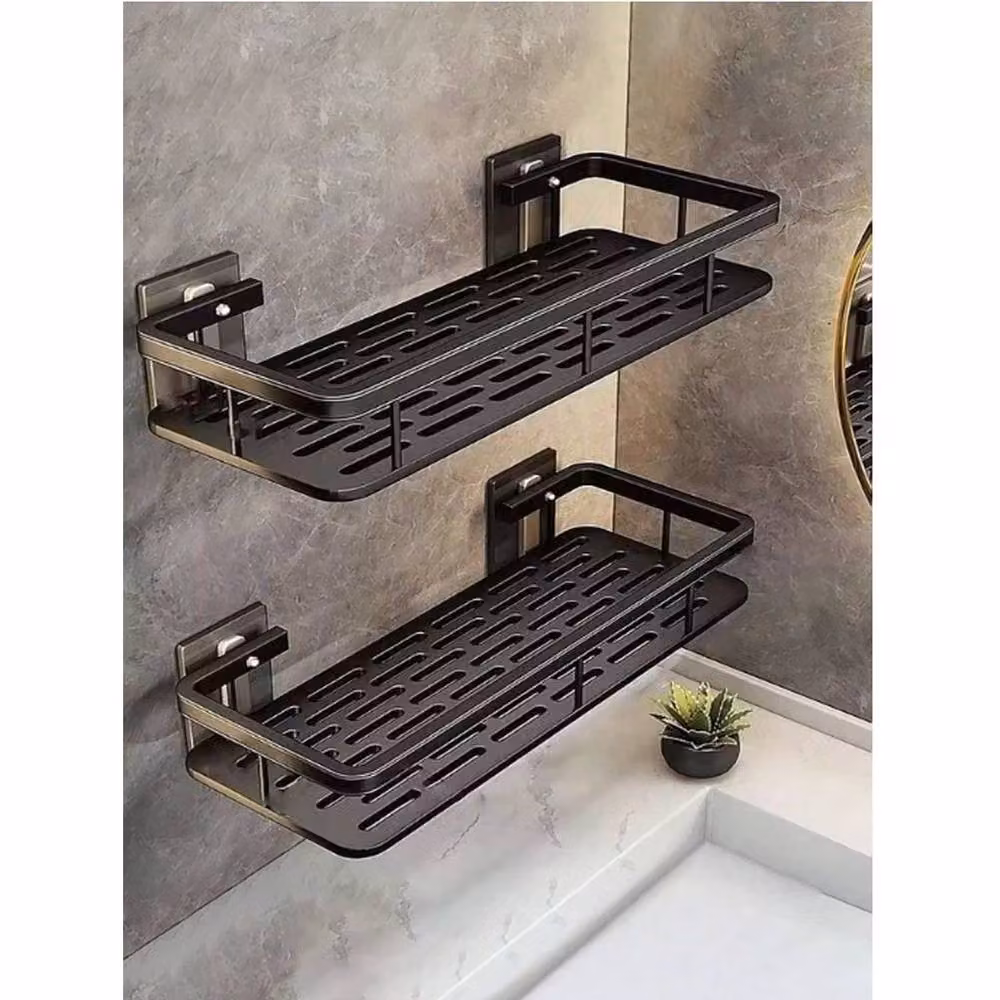EONLION 2-Piece Black Matt Metal Shower Shelf Set with Hooks – 2