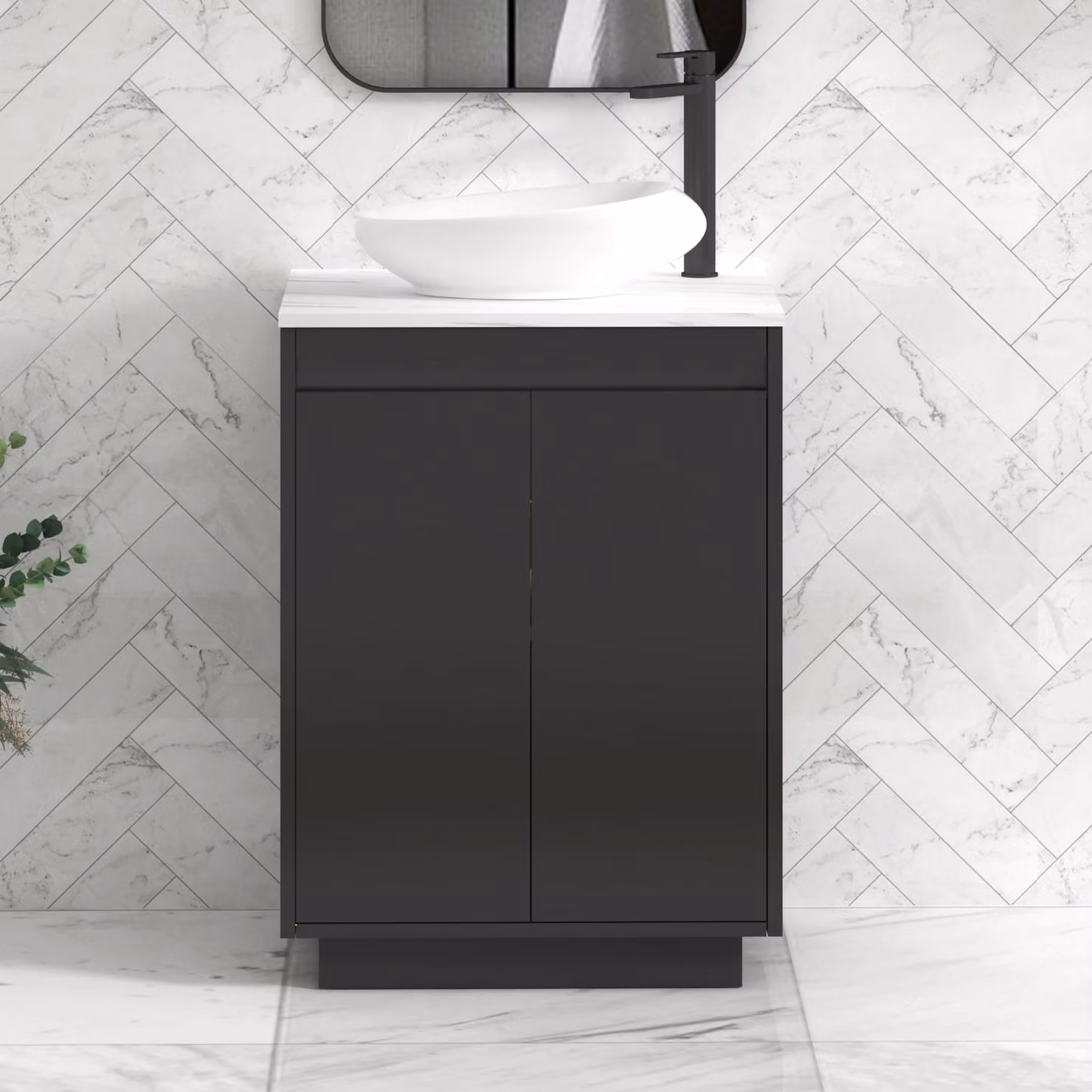 Royal Bathrooms Orion 800mm Matt Obsidian Black Floor Standing 2 Door Vanity Unit with Nova Basin and Black Accent Trim