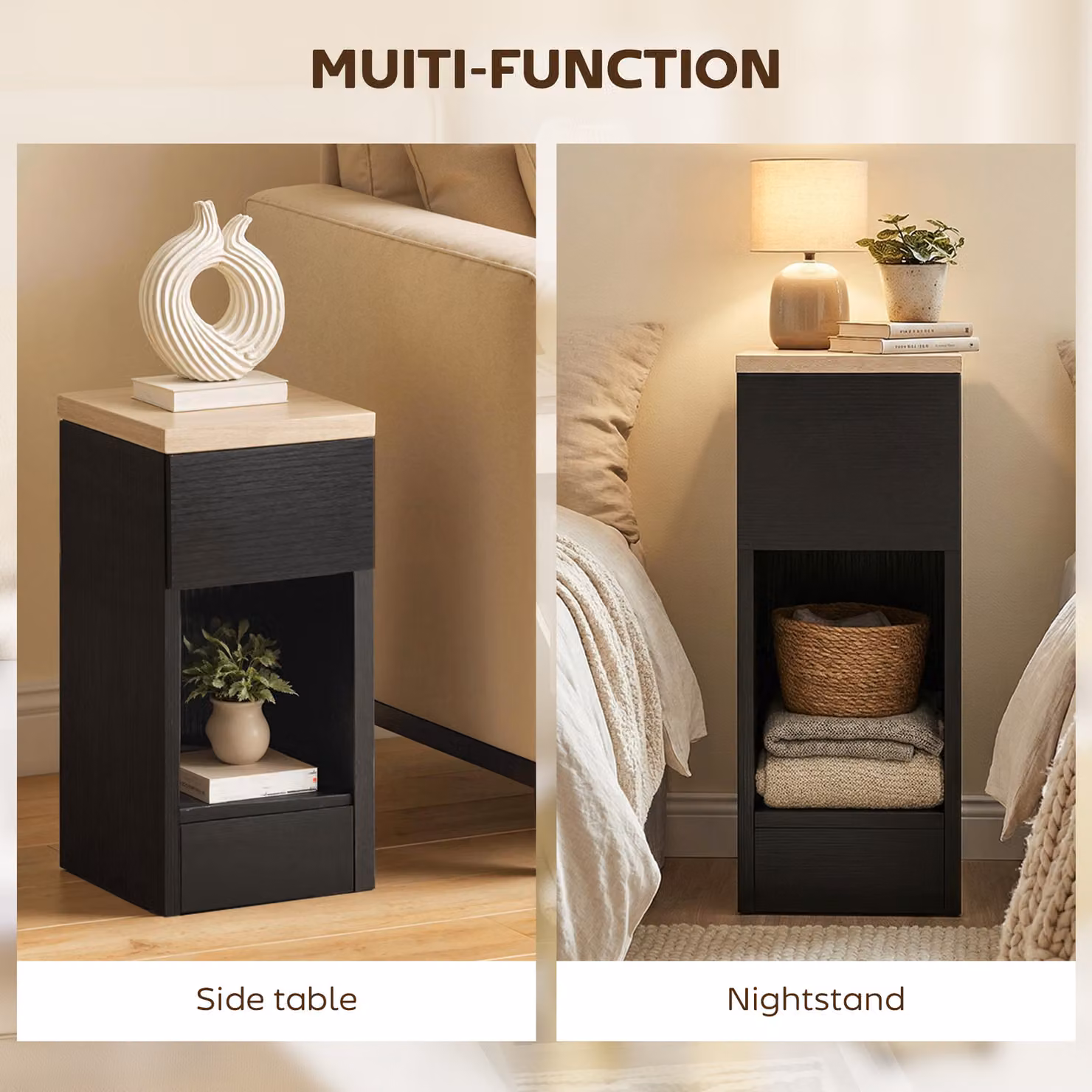 HOMCOM Set of Two Modern Black Bedside Tables – 6