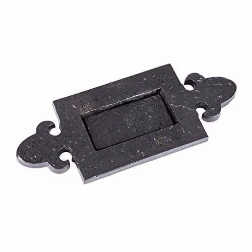 Hammer and Tongs Fleur De Lis Iron Letter Plate in Matt Black, W: 27.0 cm, H: 10.5 cm – 1