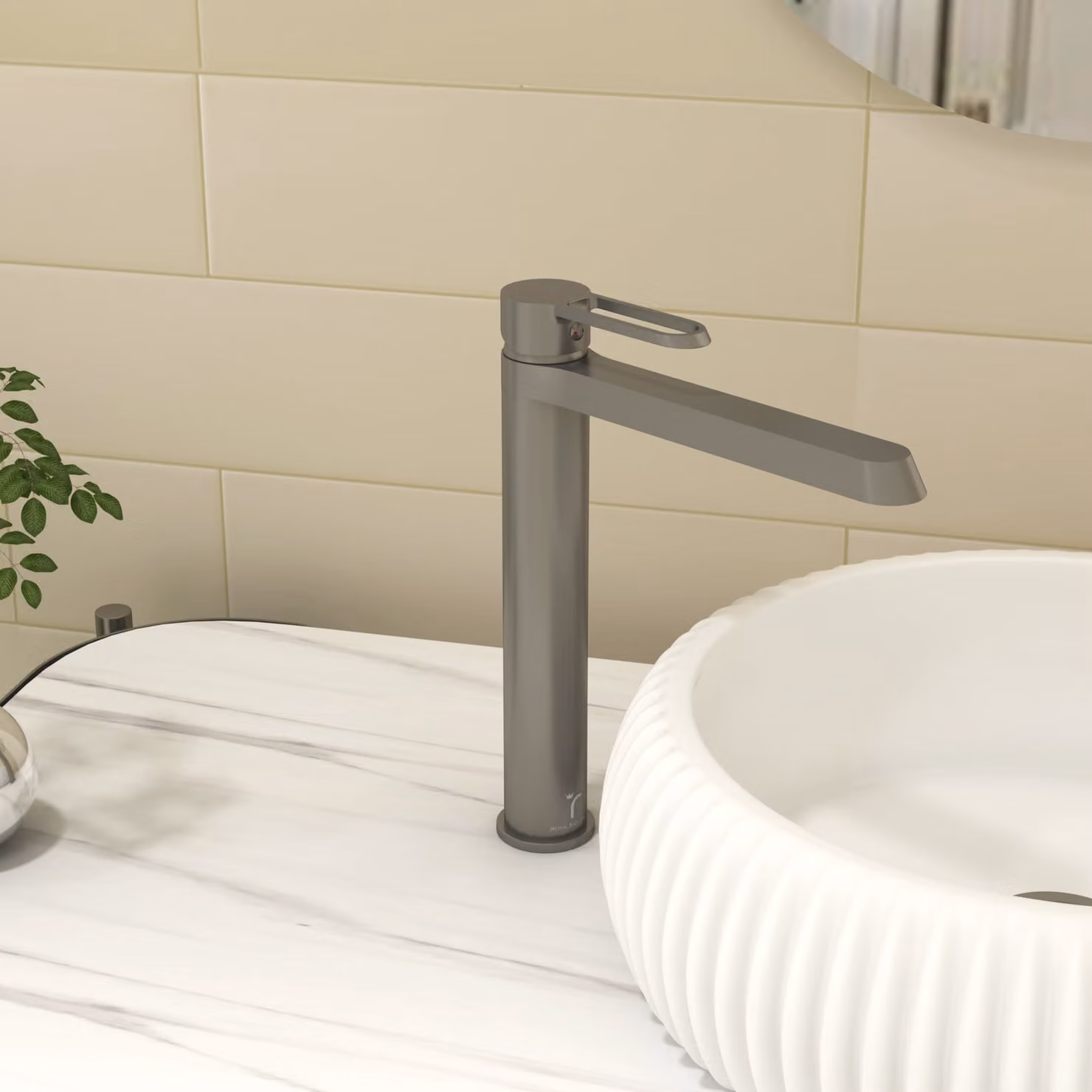 Royal Bathrooms Noble High Rise Round Mono Basin Mixer Tap, Gun Metal Grey