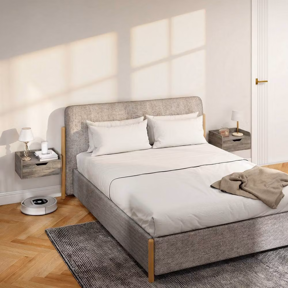 STILVORA Set of 2 Modern Wall Mounted Bedside Tables with Drawer in Grey – 4