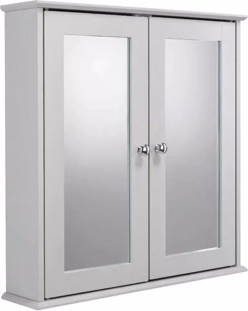 EONLION Ashby Grey Wooden Double Door Mirror Bathroom Storage Cabinet