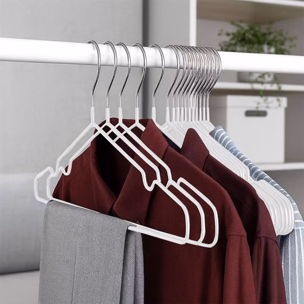 Keplin 20 Pack Heavy Duty Rubber Coated Metal Clothes Hangers, Non-Slip and Space Saving, White – 6