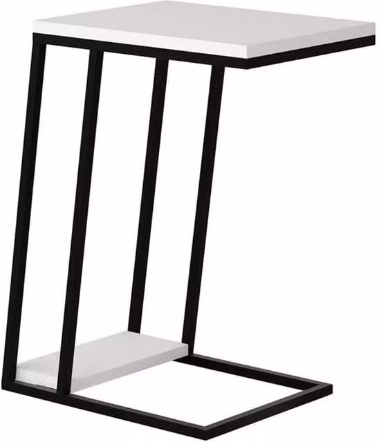Havendro Modern 2 Tier White Sofa End Table with Metal Frame