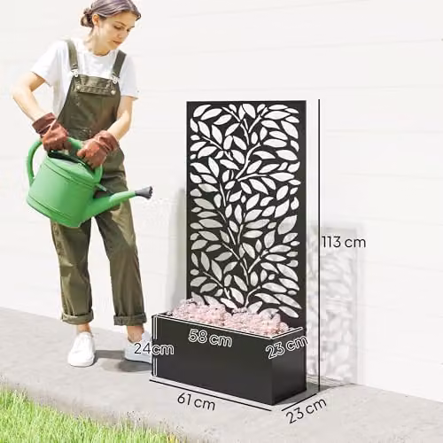 Outsunny Metal Raised Garden Bed with Trellis and Privacy Screen in Black – 7