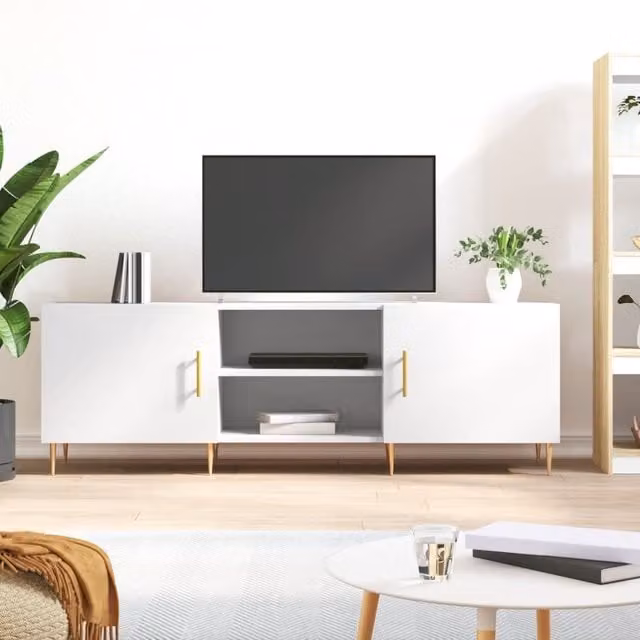 Berkfield Home White TV Cabinet in Matt Engineered Wood W/D/H: 150 x 50 x 30 cm