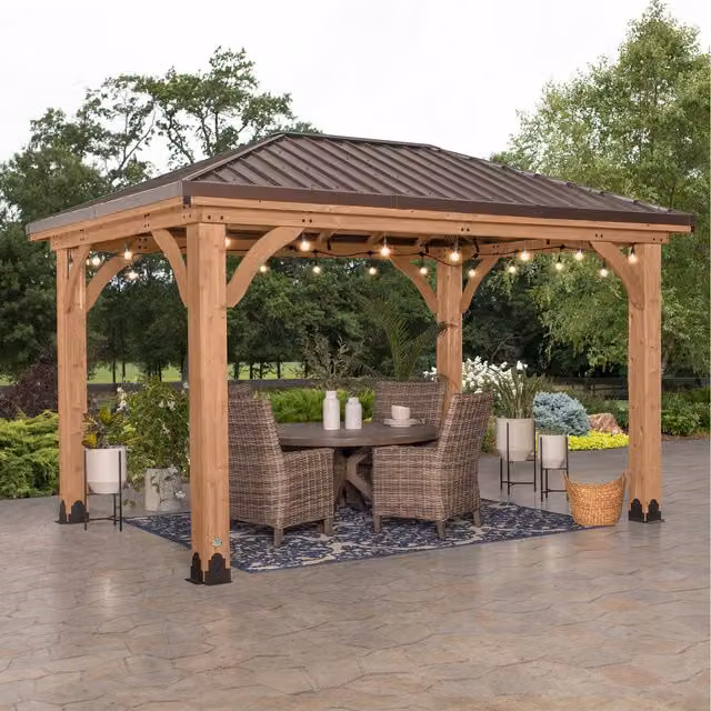 Backyard Discovery Barrington Rustic Cedar Wood Outdoor Patio Gazebo in Brown and Orange
