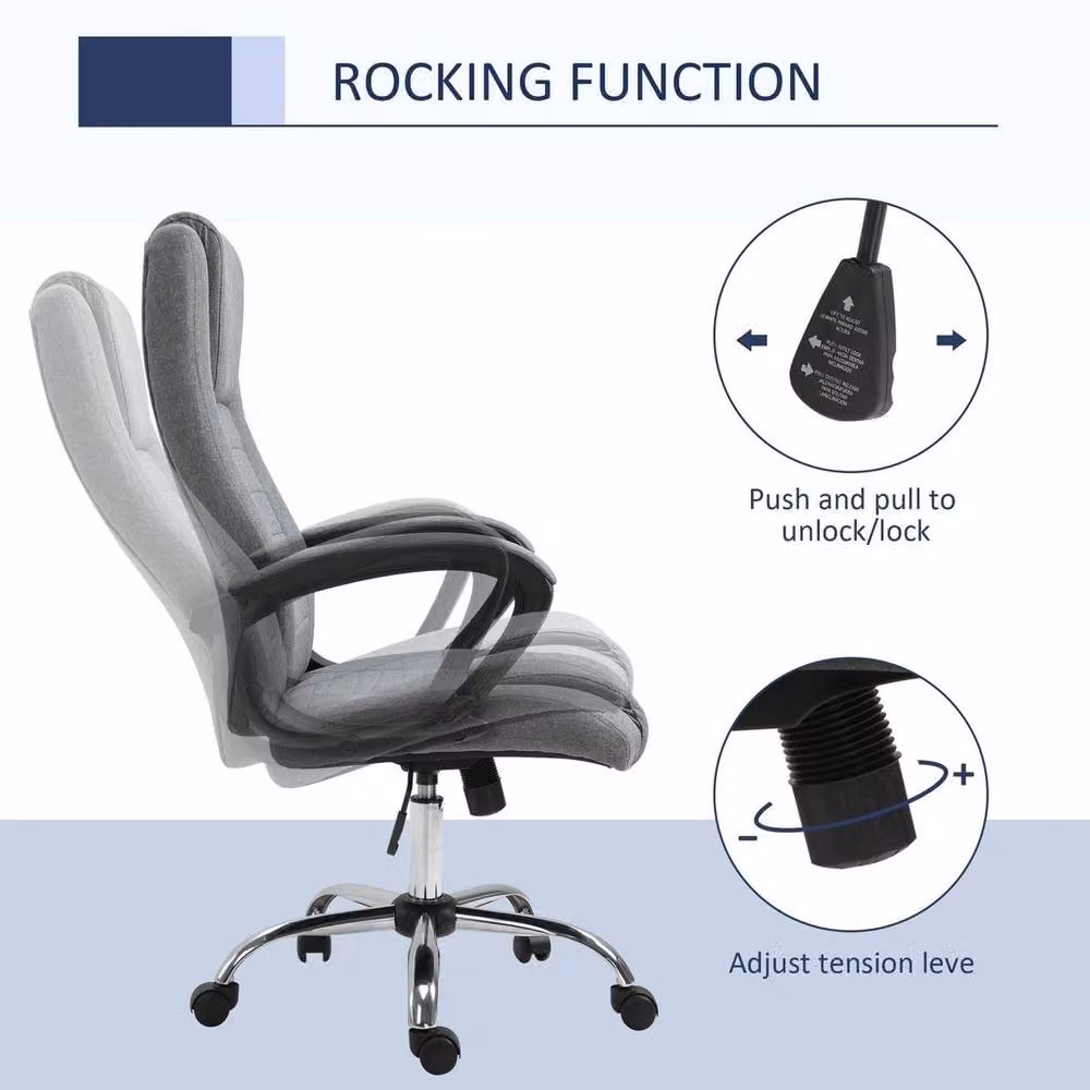 EONLION Ergonomic Grey Fabric Office Chair with Height Adjustment and Armrests – 3