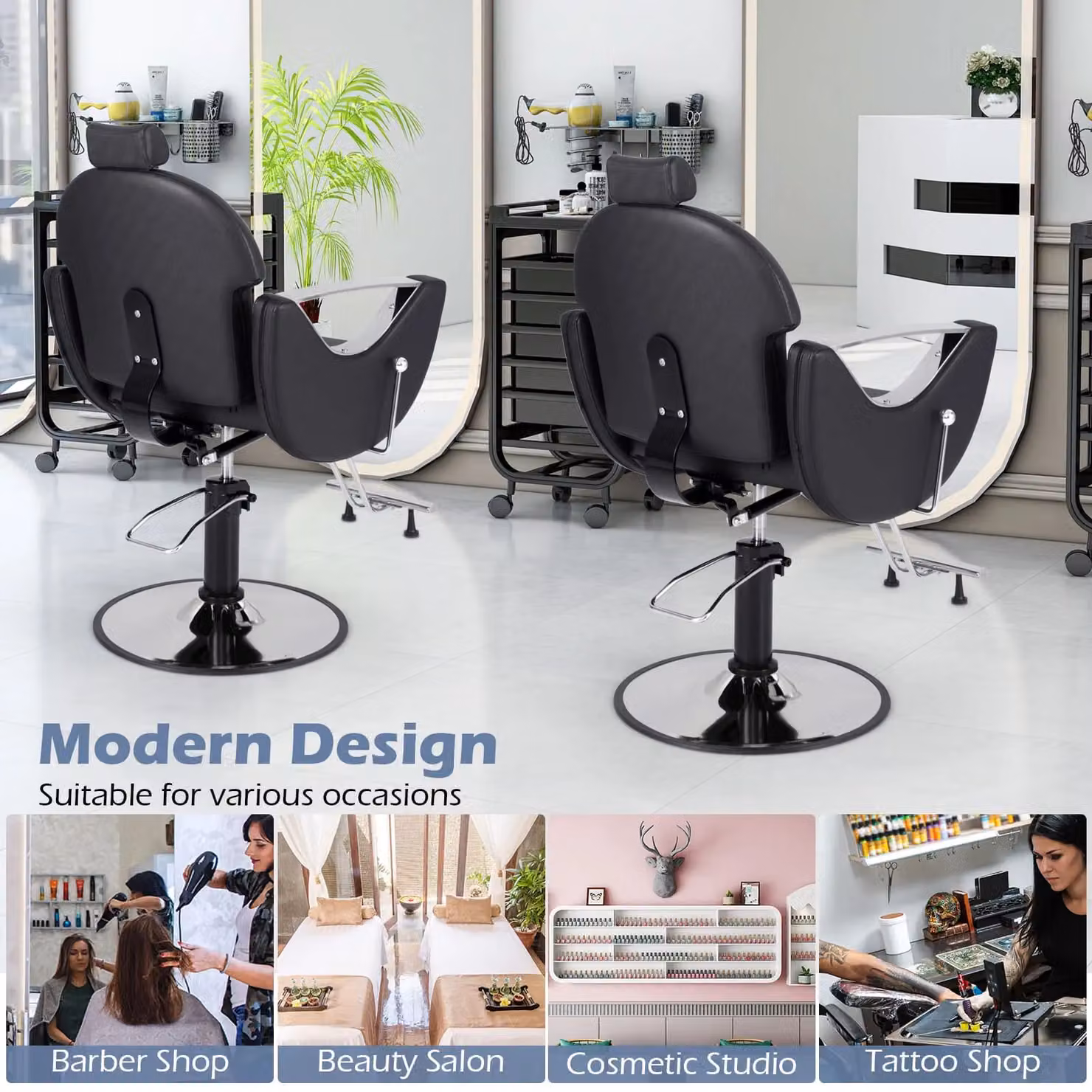 Costway Reclining Barber Chair with 360 Degree Swivel for Professional Hair Styling in Black – 3
