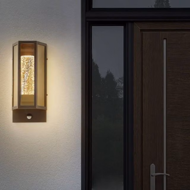 Wyld and Coco Brown Metal Outdoor LED Wall Light with Motion Sensor, Height: 33 cm