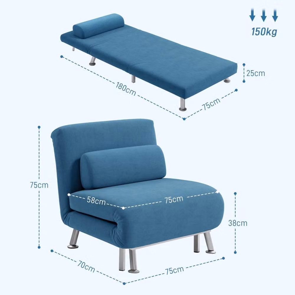 Wyld Haus Ziel Lika Blue Velvet Single Sleeper Chair with Silver Metal Legs – 4