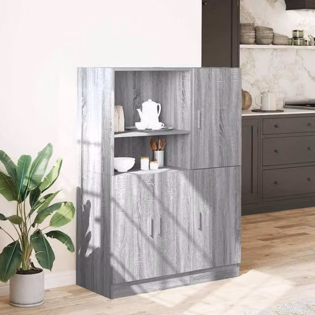 Berkfield Home 2 Piece Modern Grey Kitchen Cabinet Set with Tall Unit and Hinged Doors, W/D/H: 131.5 x 41.5 x 95.0 cm – 1