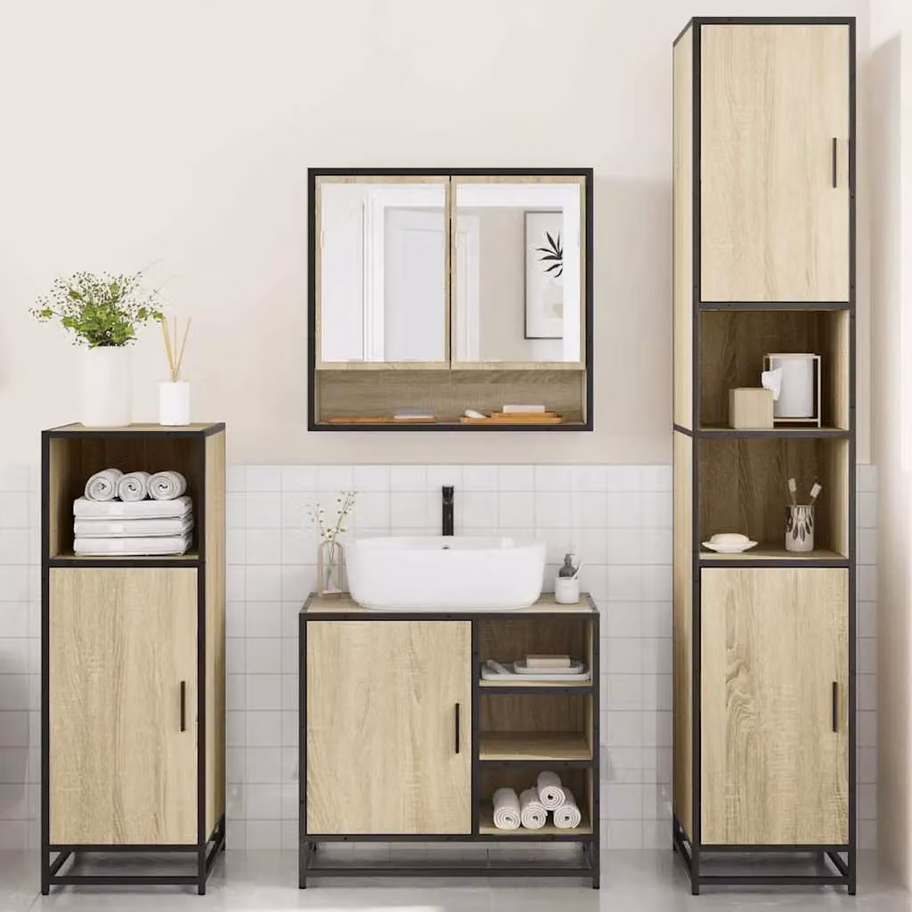 Berkfield Home 4-Piece Industrial Bathroom Furniture Set in Sonoma Oak and Brown – 3