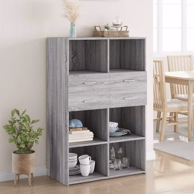 Berkfield Home Grey Sonoma Highboard in MDF, W/D/H: 80 x 42.5 x 124 cm – 1