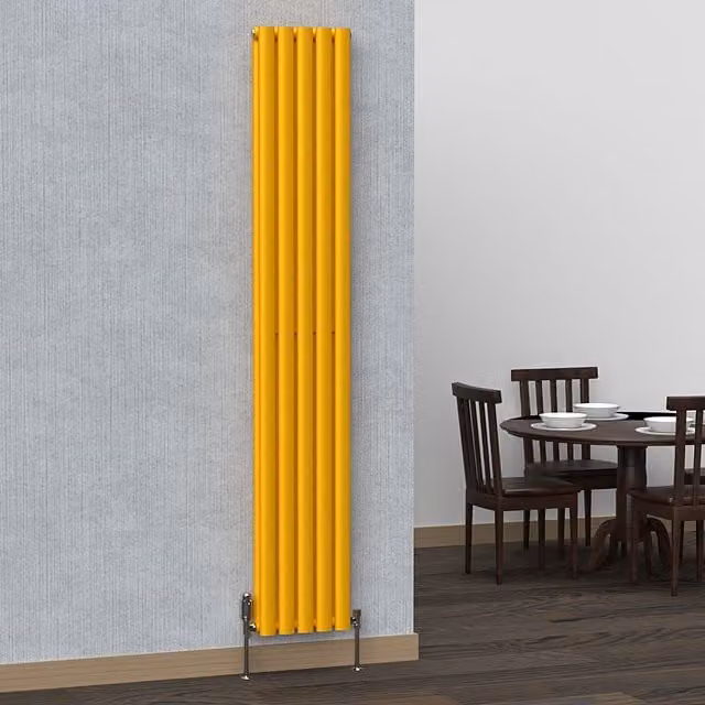 Lux Heat Oval Coloured Vertical Radiator in Yellow, H 180 cm x W 30 cm