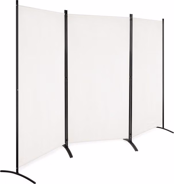 Costway 3 Panel Folding Privacy Screen Room Divider in Beige and White