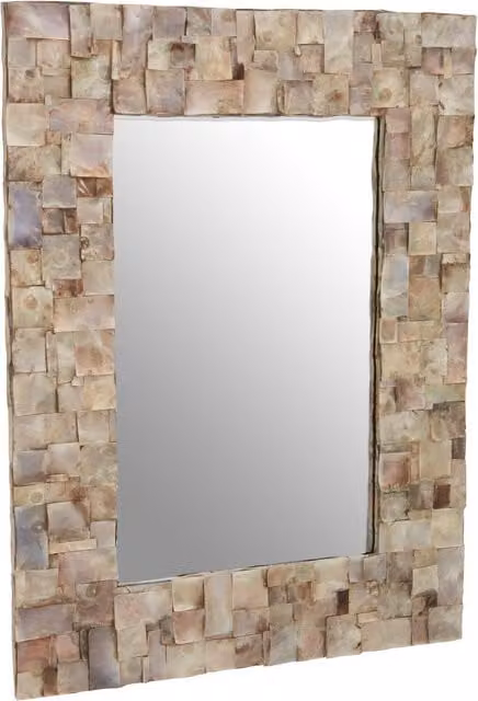 Orsina Palu Rectangular Shell Wall Mirror in White, Brown and Multicolour