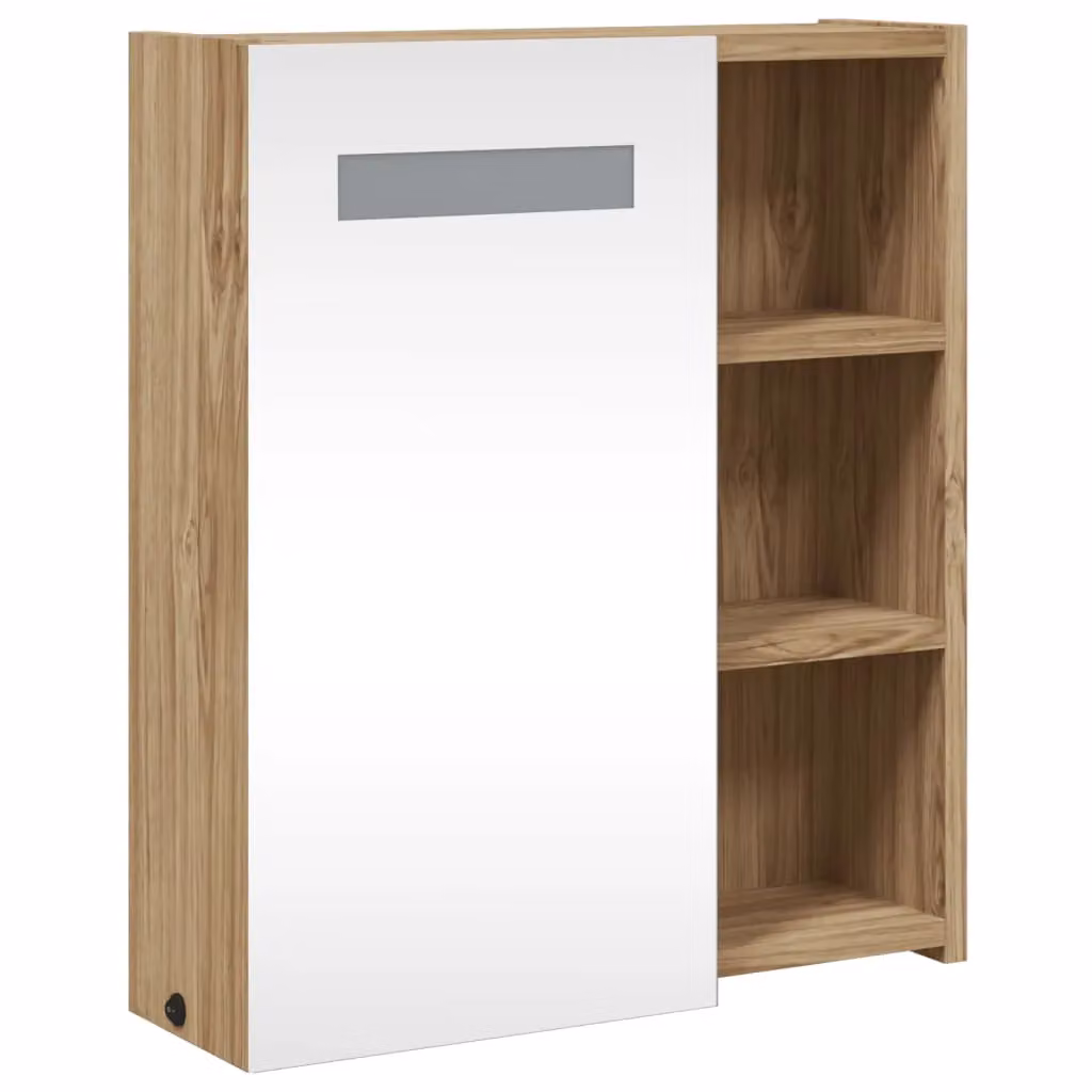 Berkfield Home Oak Bathroom Mirror Cabinet with LED Light, Brown, W/D/H: 45 x 13 x 52 cm – 2