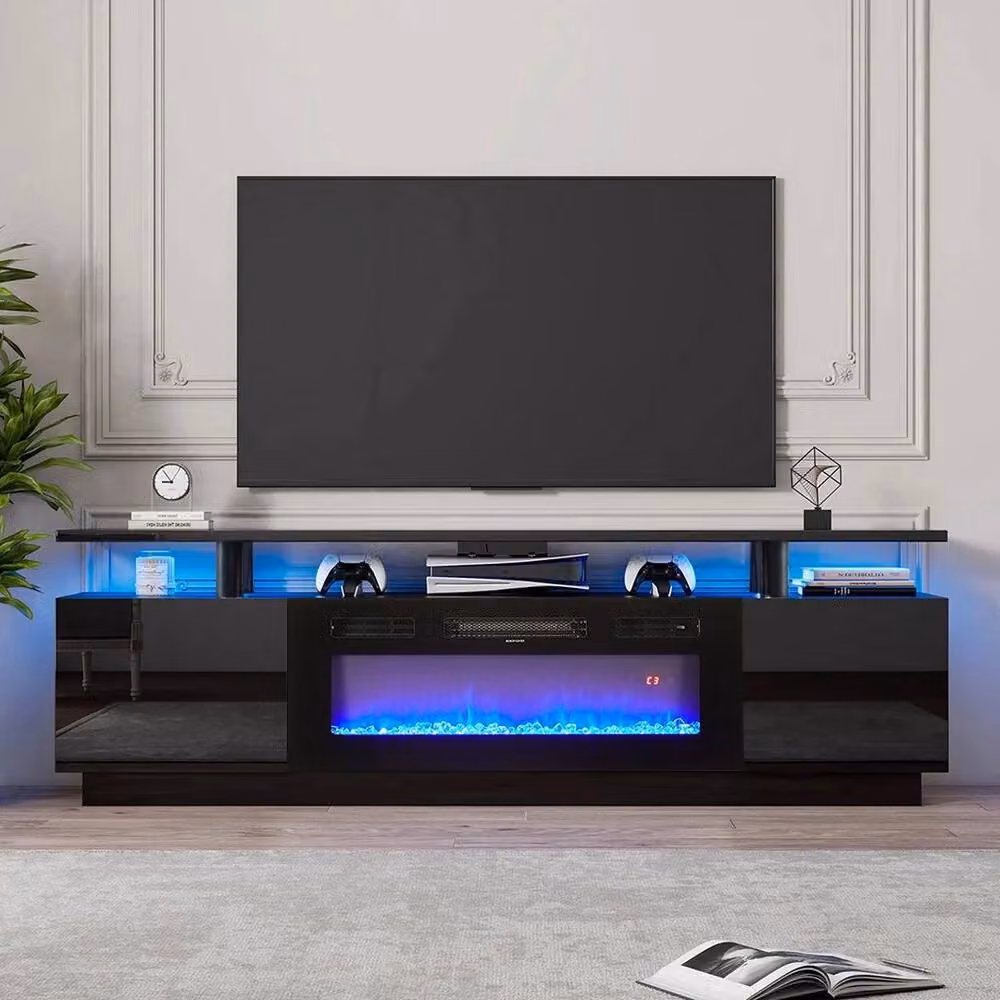 FORGEVIO Black High Gloss 70 Inch TV Stand Cabinet with Electric Fireplace – 3