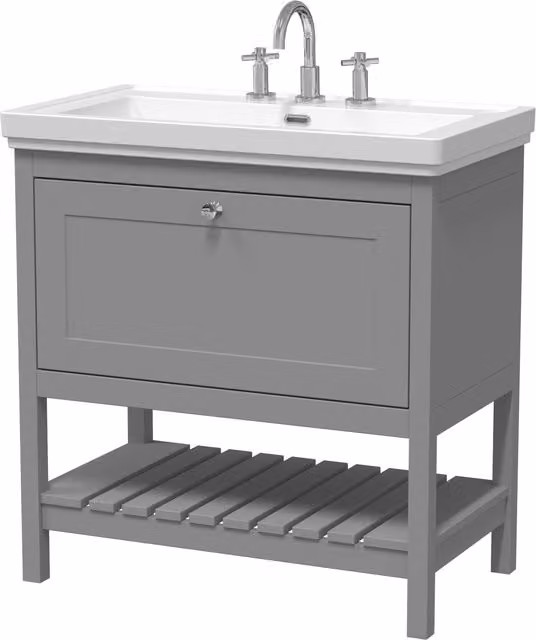 Balterley Bathroom Floor Vanity Unit with 1 Drawer and 3 Tap Hole Basin, Cool Grey, W: 83 cm