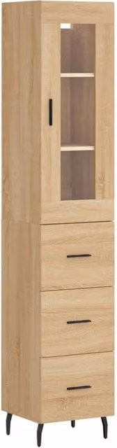 Berkfield Home Sonoma Oak Highboard in Light Oak, W/D/H: 34.5 x 34.5 x 180 cm