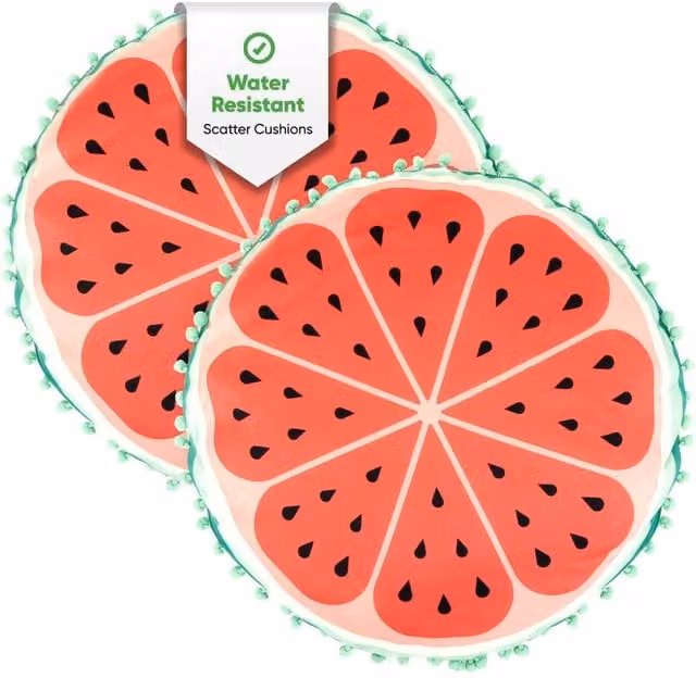Gardenwize Pack of 2 Round Watermelon Printed Scatter Cushions in Multicolour and Red