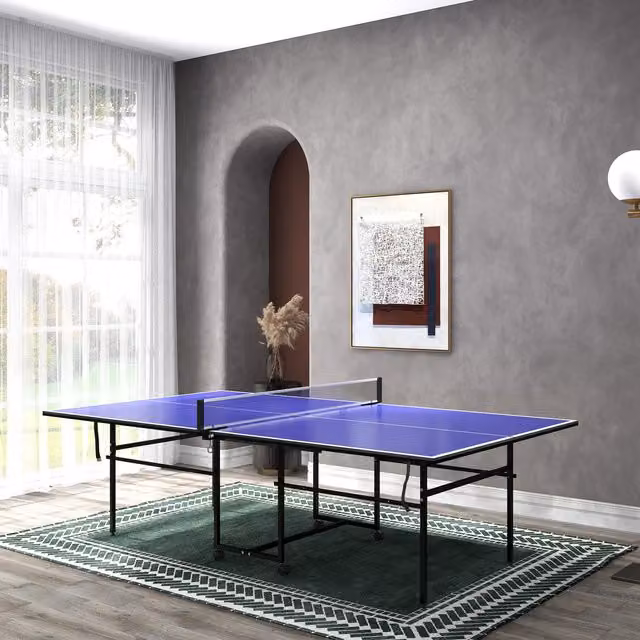 SPORTNOW 9ft Folding Table Tennis Table with 4 Wheels, Blue