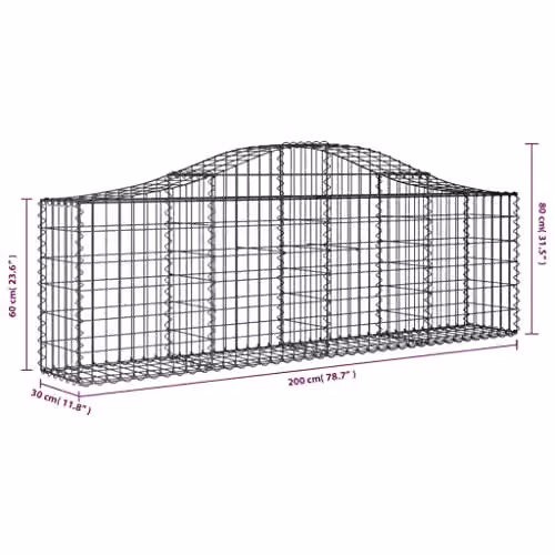vidaXL Set of 4 Arched Gabion Baskets in Silver Galvanised Steel, W/D/H: 200 x 30 x 60/80 cm – 2