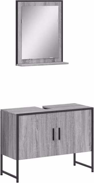 Berkfield Home 2 Piece Grey Modern Wall Mounted Bathroom Cabinet Set with Mirror and Hinged Doors