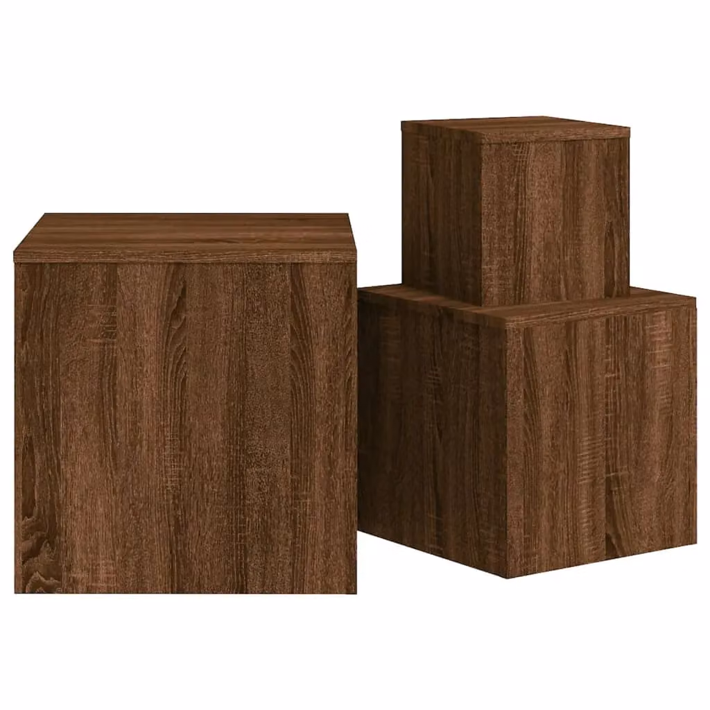 Berkfield Home Set of 3 Nesting Side Tables in Brown Oak Engineered Wood – 4