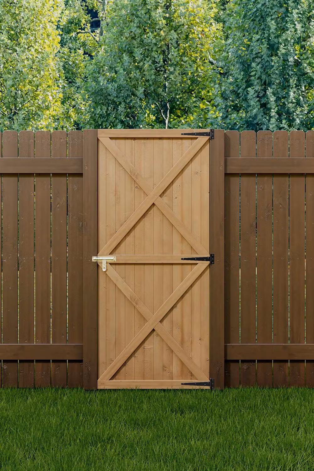 Living and Home Brown Pine Wood Garden Flat Top Swing Gate with Latch and Hinges, H: 183 cm, W: 79 cm – 2