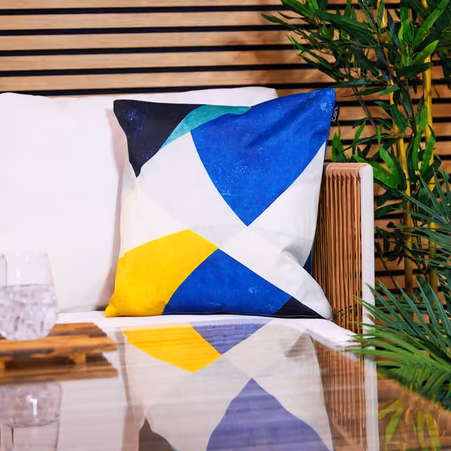 icon Outdoor Abstract Print Waterproof Square Cushion in Yellow and Blue