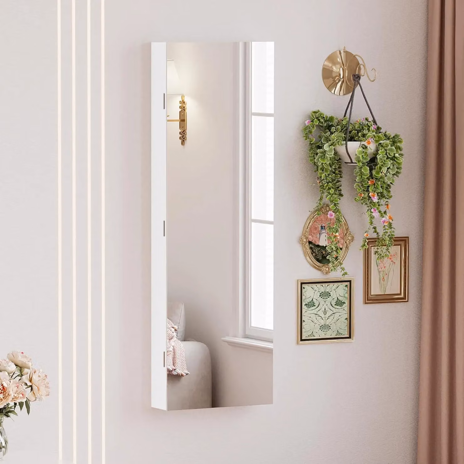 Dprodo Jewelry Armoire Cabinet Organizer with Full-Length Mirror in White – 2