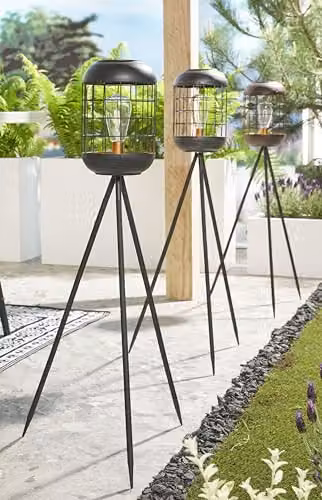 Luxform Metal Lighthouse Solar LED Garden Tripod Light in Copper and Black, Height: 92 cm – 3