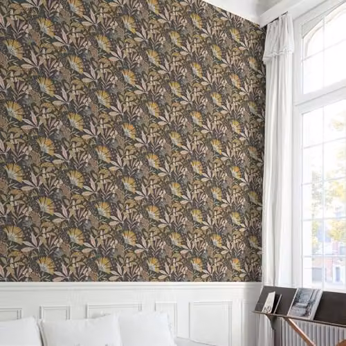 Grandeco Matisse Tropical Leaves Botanical Floral Textured Vinyl Wallpaper, Black – 2