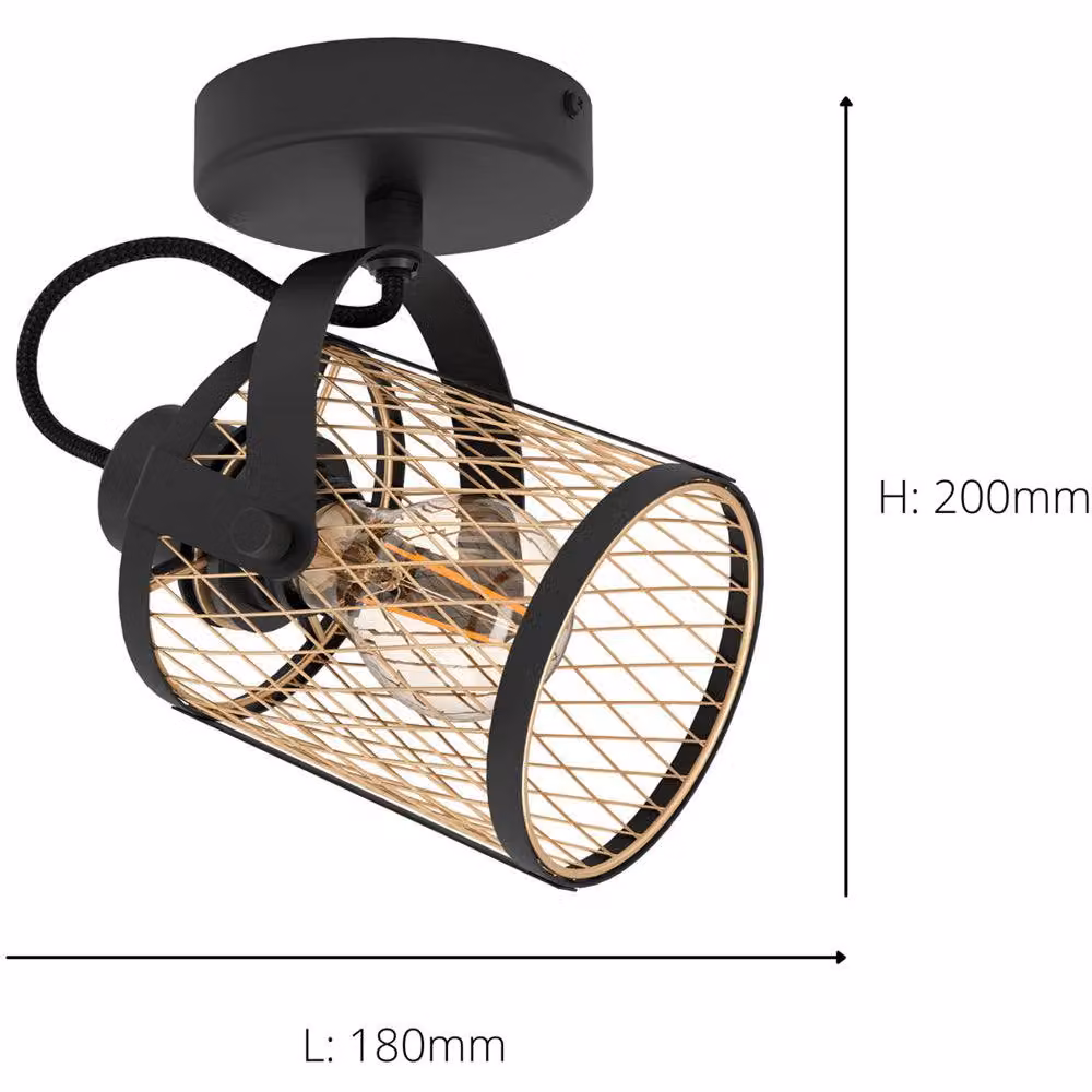 Loops 2 Pack Black Minimalist Metal Ceiling Spotlight with Replaceable E27 Bulb – 4