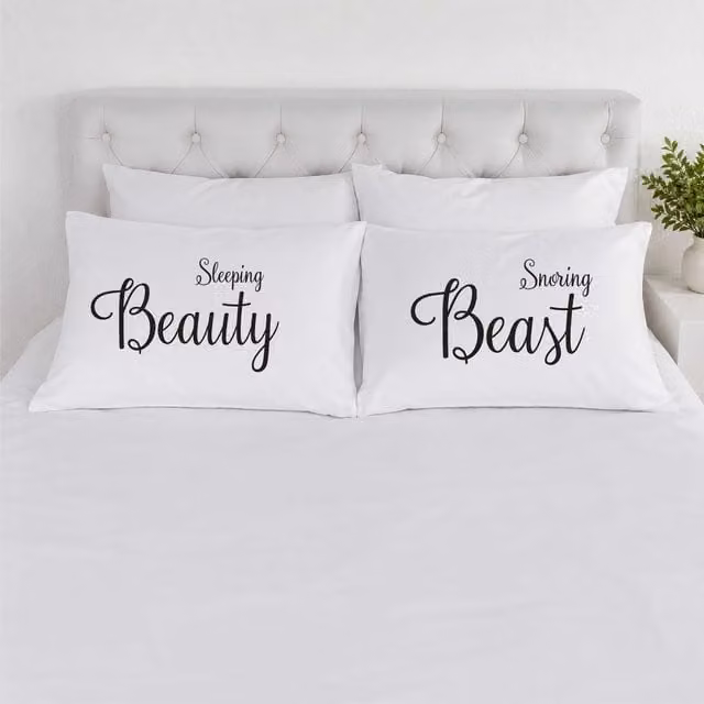 60 Second Makeover Sleeping Beauty Snoring Beast White Cotton Pillowcase Pair