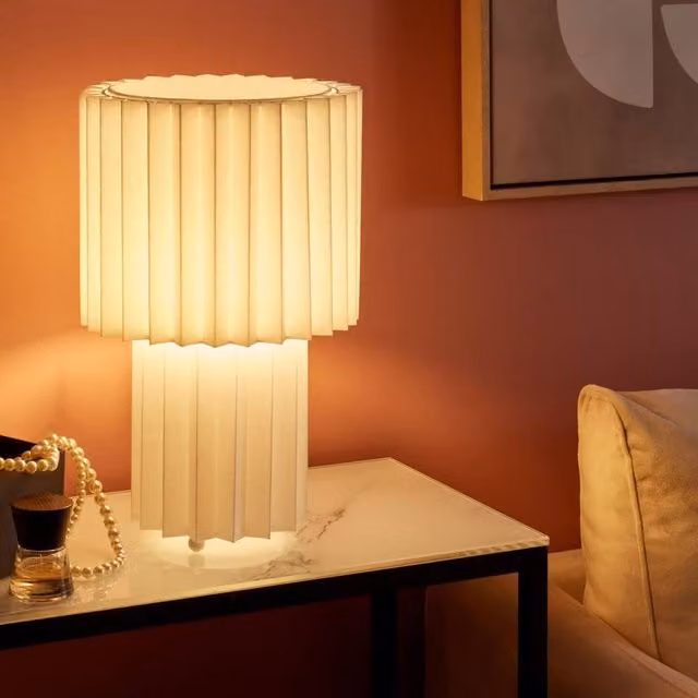 Wyld and Coco White Ceramic Bedside Lamp with Fabric Cylinder Shade