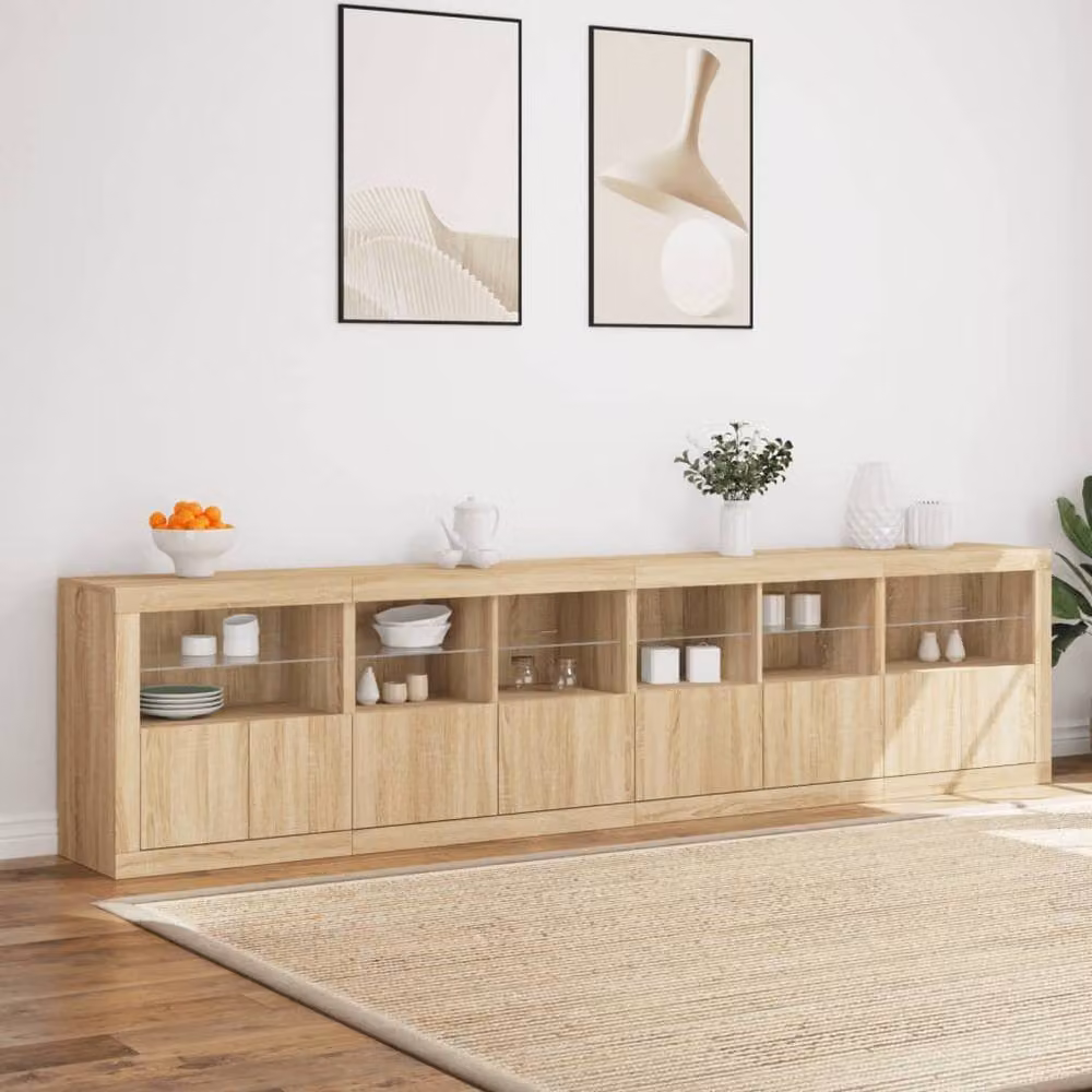 Berkfield Home Sonoma Oak Sideboard with Integrated LED Lights in Light Brown, W: 283 cm, D: 37 cm, H: 67 cm – 3