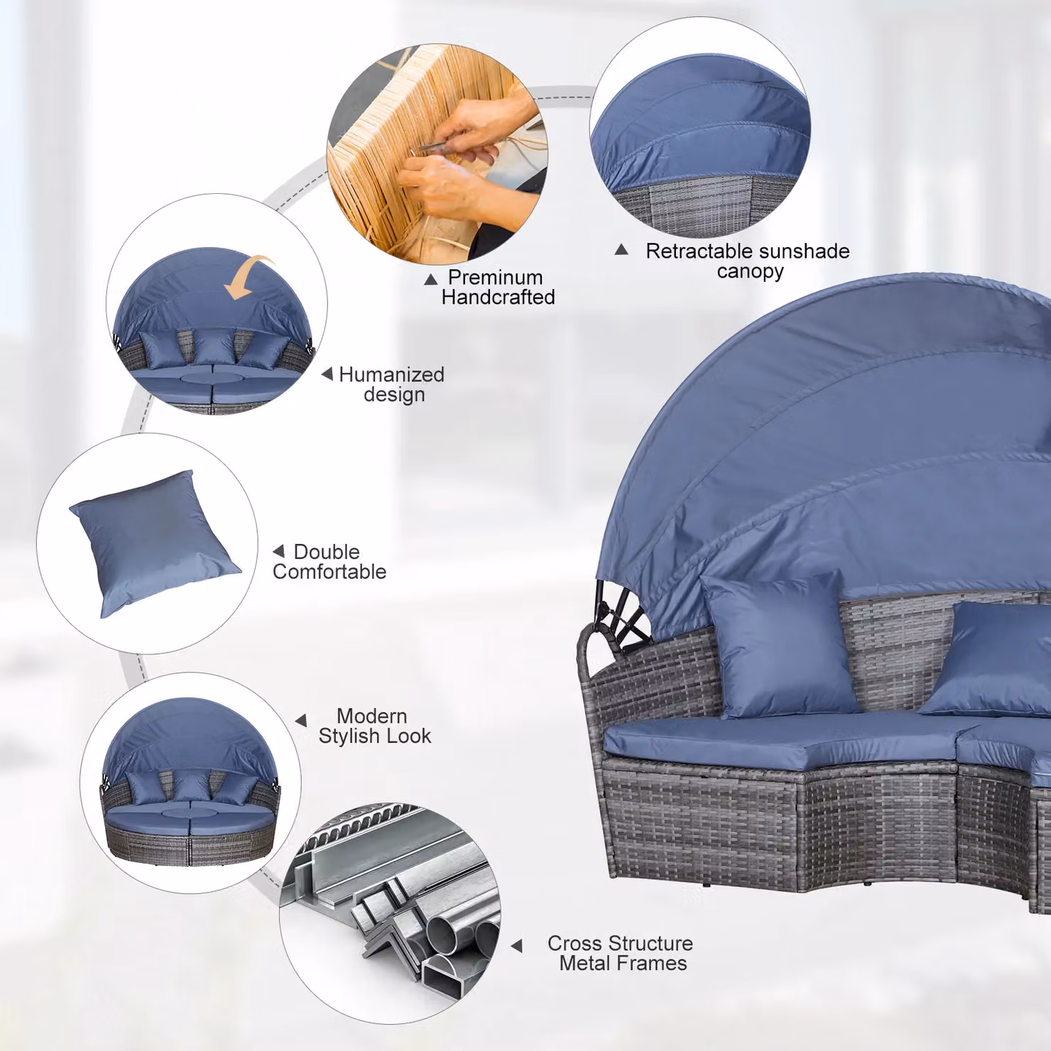 OUTSUNNY Rattan Garden Daybed Sun Lounger Sofa Set with Canopy in Grey – 4